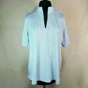 NWT Cutter & Buck XL Womens Virtue Eco Pique Atlas‎ Stripe Blue Moon Golf Top